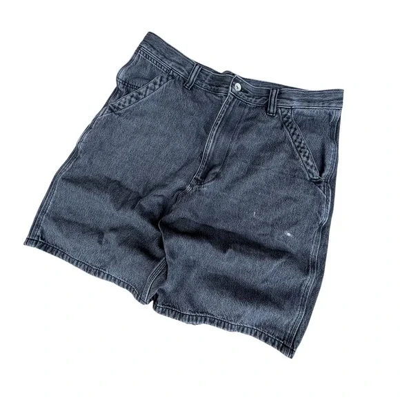Uniqlo Mens Denim Utility Shorts Washed Black Carpenter Drawstring 321-471165 L - Picture 1 of 12